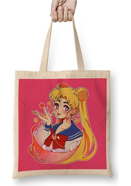 Sailor Moon Usagi Bez Çanta Uzun Saplı Alışveriş Çantası Plaj Çantası