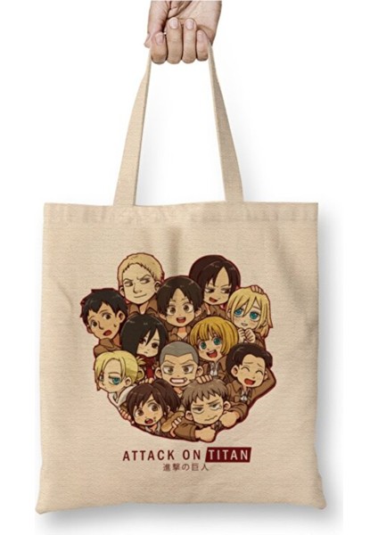 Attack On Titan Full Team Karakterler Bez Çanta Uzun Saplı Alışveriş Çantası Plaj Çantası