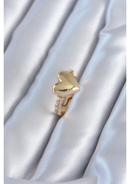 bulurum gold renk pirinç zirkon taşlı kalp model kadın yüzük