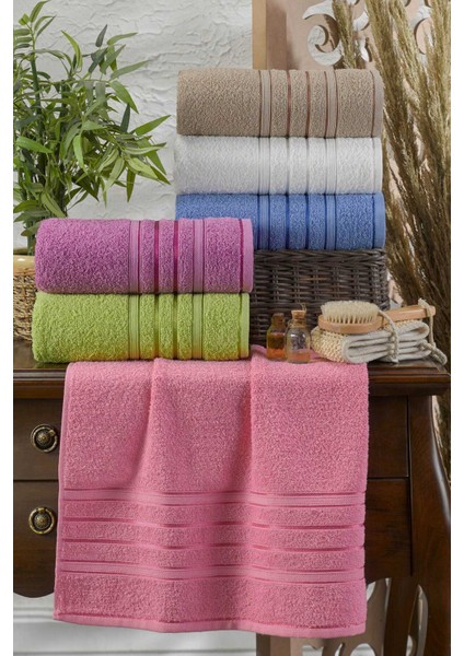 6 Lı El Yüz Havlu Seti Pamuklu Havlu Takımı Renkli Pembe