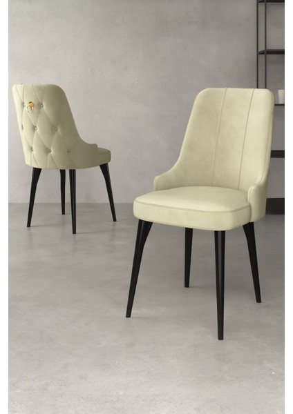 Esa 2 Adet Babyface Kumaş, Siyah Metal Ayaklı, Mutfak ve Yemek Odası Sandalyesi