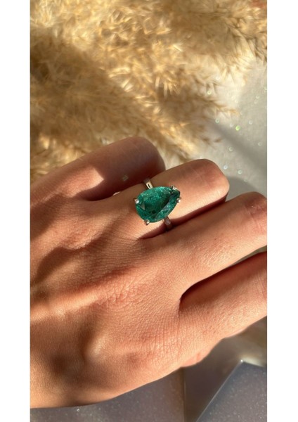 Altın Kaplama Zümrüt Yeşil Renk Paraiba Taşlı Damla Form 925 Ayar Gümüş Yüzük fırsatları