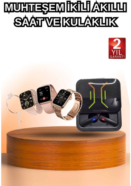 Wireless Şarjlı Akıllı Saat ve Dijital Göstergeli Kablosuz Bluetooth Kulaklık Nabız Ölçer