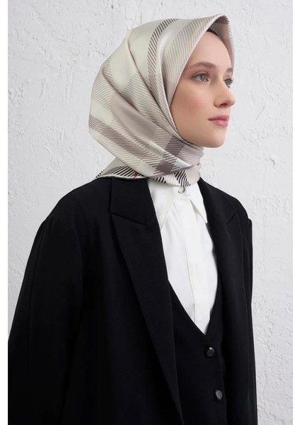 2025 Desenli Saf Ipek Twill Eşarp 9418-82