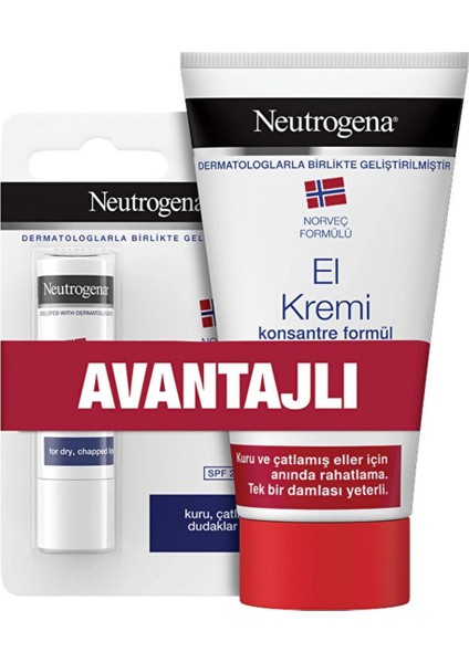 Norveç Formülü Parfümsüz El Kremi 75ML + Besleyici Dudak Nemlendirici 4.8gr