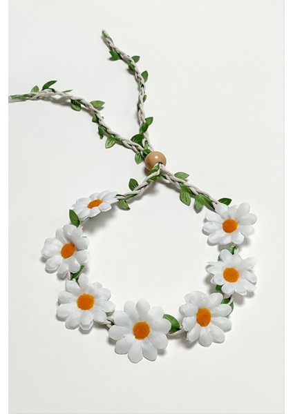 Papatya Örgülü Yapraklı Taç