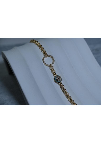 Vip Nazar Boncuk Detaylı Altın Kaplama Pas. Çelik Bileklik