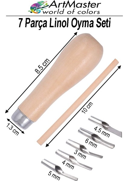Linol Oyma Seti 7 Li 1 Paket Ahşap Saplı Linol Oyma Kesme Bıçak Seti 5 Bıçaklı 7 Parça Linolyum Baskı Ahşap Saplı