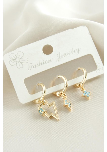 3 Adet Şimşek Zirkon Taşlı Küpe