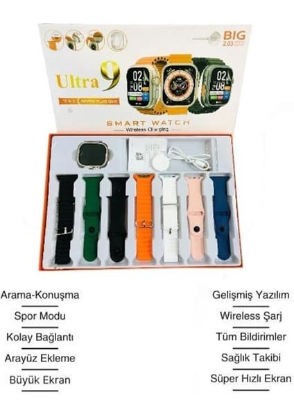 Akıllı Saat Bluetooth Bağlantılı 2.09 Inç Hd Ekran ve Çok Yönlü Sağlık T - T943G366-Z59 modelleri