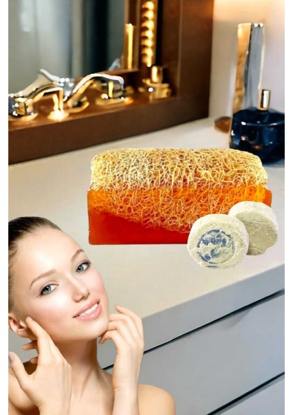 2'li Doğal Yüz Bakım Pırıltı Parlatıcı Peeling Sivilce Akne Leke Temizleme Kabak Lifli Ballı Set