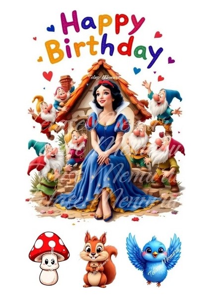 Pamuk Prenses Pasta Süsü - Pasta Resmi ve Baskısı - Pamuk Prenses Doğum Günü Yenilebilir Kağıt 7