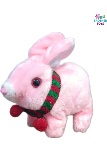 Elektronik Pilli Zıplayan Hareketli Atkılı Peluş Sevimli Tavşan Oyuncak 18 Cm. Pembe