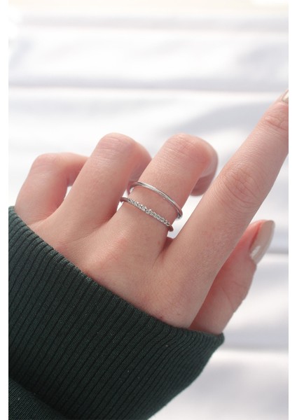 2li Görünümlü Su Yolu Tasarımlı Silver Renk Ayarlanabilir Yüzük - Lisinya