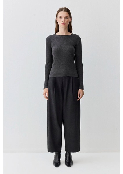 Kadın Kaşmir Karışımlı Siyah Uzun Kollu Basic Tişört 1613655-80927 fiyatları