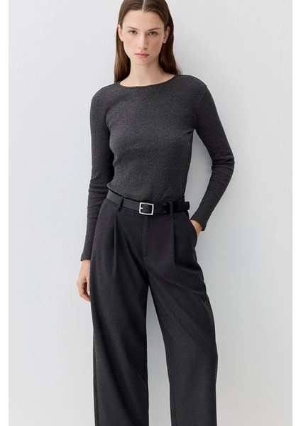 Kadın Kaşmir Karışımlı Siyah Uzun Kollu Basic Tişört 1613655-80927 modelleri