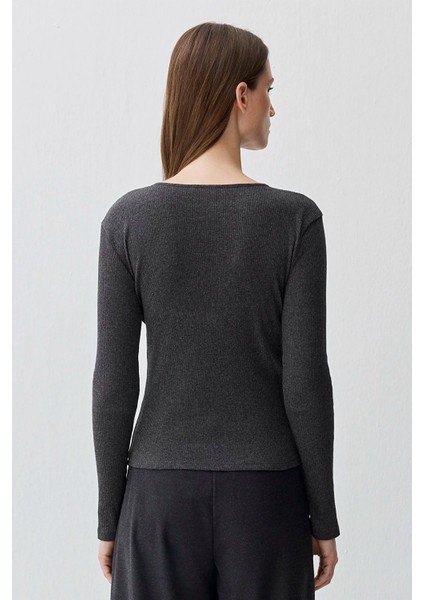 Kadın Kaşmir Karışımlı Siyah Uzun Kollu Basic Tişört 1613655-80927 fırsatları
