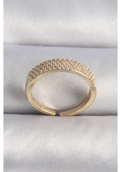 Pirinç Gold Renk Zirkon Taşlı Vıp Seri Kadın Yüzük - Lisinya