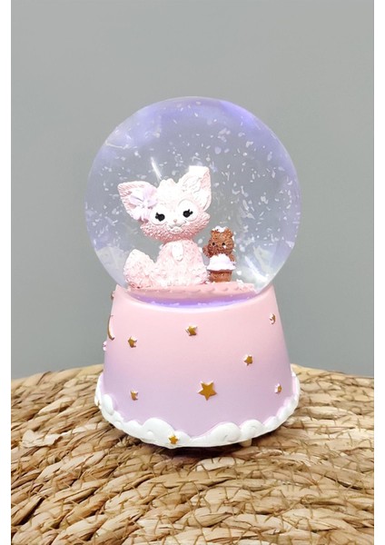 Tavşan Pilli Müzikli Işıklı Kar Küresi (Orta Boy)