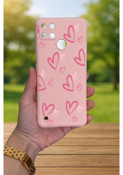 Realme C21Y ve C25Y - Pembe Kalp Desenli Silikon Darbe Emici Klasik Korumalı Rubber Kılıf fiyatları