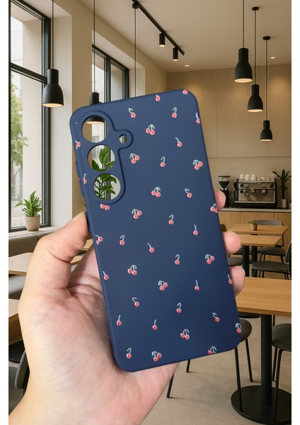Samsung Galaxy M34 - Mini Kiraz Desenli Silikon Darbe Emici Klasik Korumalı Rubber Kılıf