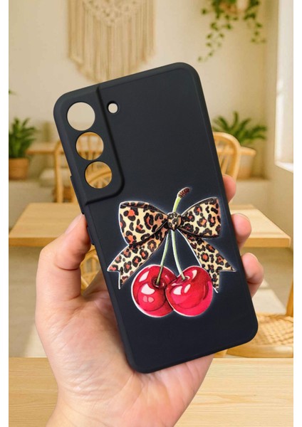 Samsung Galaxy S21 Fe Uyumlu Kiraz Leopar Fiyonk Desenli Silikon Darbe Emici Rubber Kılıf