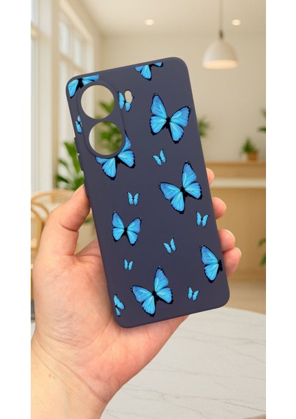 Xiaomi Poco X7 Pro Mavi Kelebek Desenli Silikon Darbe Emici Klasik Korumalı Rubber Kılıf