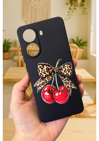 Xiaomi Poco X7 Pro Uyumlu Kiraz Leopar Fiyonk Desenli Silikon Darbe Emici Rubber Kılıf