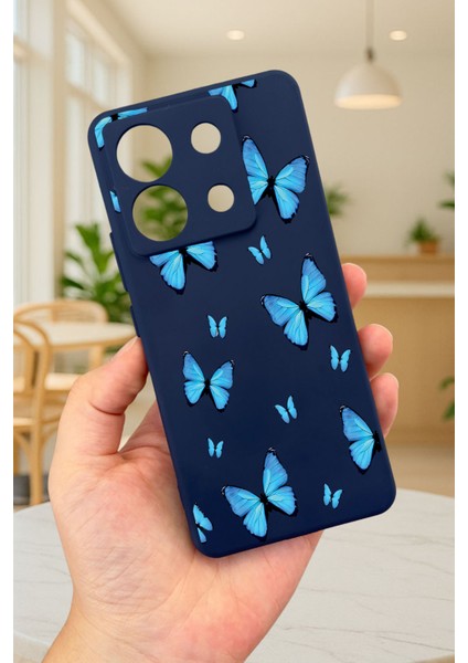 Xiaomi Redmi Note 13 Pro 5g Mavi Kelebek Desenli Silikon Darbe Emici Klasik Korumalı Rubber Kılıf