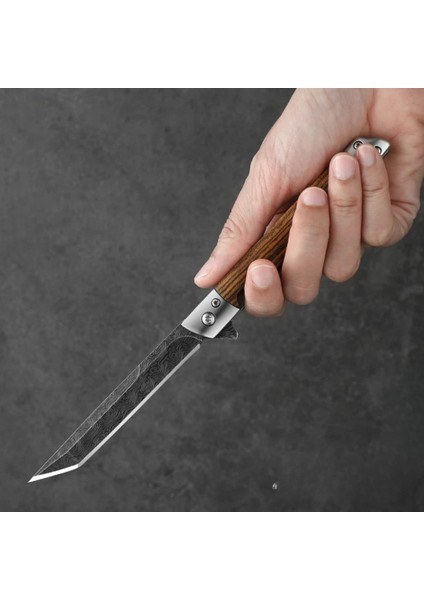 Kamp ve Outdoor Kullanıma Uygun Damascus Işlemeli Katlanır Çakı – Doğal Ağaç Saplı El Yapımı Bıçak indirimleri