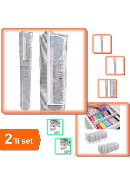 Akordiyon Çekmece Düzenleyici + Halı Hurcu Pencereli Halı Hurcu 4 M2 - 2li Set XYZ123
