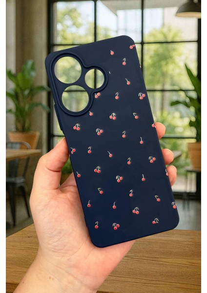 Xiaomi Redmi 13 4g Mini Kiraz Desenli Silikon Darbe Emici Klasik Korumalı Rubber Kılıf