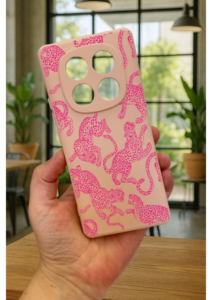 Xiaomi Redmi Note 14 Pro 5g Pembe Leopar Desenli Silikon Darbe Emici Klasik Korumalı Rubber Kılıf