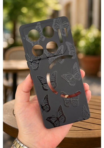 Infinix Gt 20 Pro Siyah Kelebek Desenli Silikon Darbe Emici Klasik Korumalı Rubber Kılıf