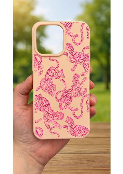 iPhone 15 Pro Max -Pembe Leopar Desenli Silikon Darbe Emici Klasik Korumalı Rubber Kılıf fiyatları