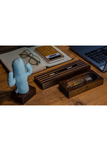 Woody Koyu Kahverengi Üçlü Ofis Seti - Mavi Kaktüs