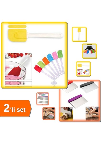 Renkli Silikon Spatula + Metal Hamur Kesici Spatula - 2li Set YQZ456