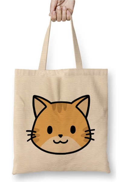 Cute Ginger Cat Eddie The Ginger Kedi Beyaz Bez Çanta Uzun Saplı Alışveriş Çantası Plaj Çantası