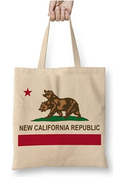 Fallout New California Republic Beyaz Bez Çanta Uzun Saplı Alışveriş Çantası Plaj Çantası