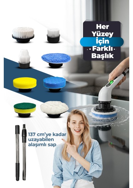 Şarjlı Döner Temizlik Fırçası Seti 9'u 1 Arada Uzatılabilir Saplı fiyatları