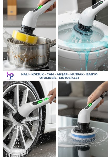 Şarjlı Döner Temizlik Fırçası Seti 9'u 1 Arada Uzatılabilir Saplı modelleri