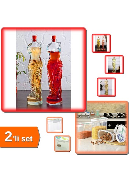 Venüs Kadın Figürlü Sosluk 200 ml + Papatya Erzak Kabı 1.2 Lt Mutfak Seti - H8R2TX