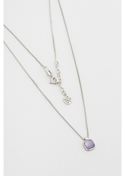 Büyülü Renkler 18 Ayar Beyaz Altın Kaplama 44 cm Gümüş Tektaş Kolye