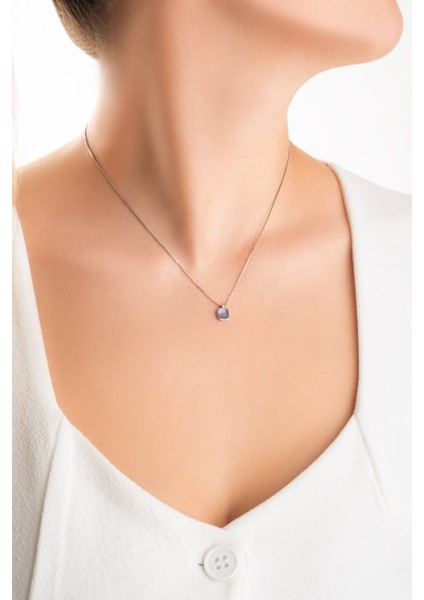 Büyülü Renkler 18 Ayar Beyaz Altın Kaplama 44 cm Gümüş Tektaş Kolye fırsatları