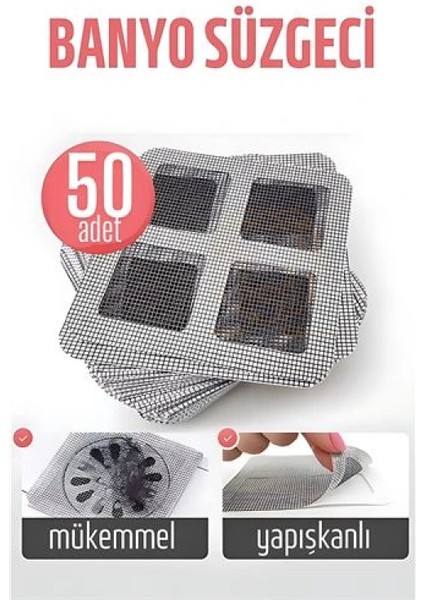 Banyo Gider Süzgeci 50 Adet Yapışkanlı Filtre, 10x10 cm