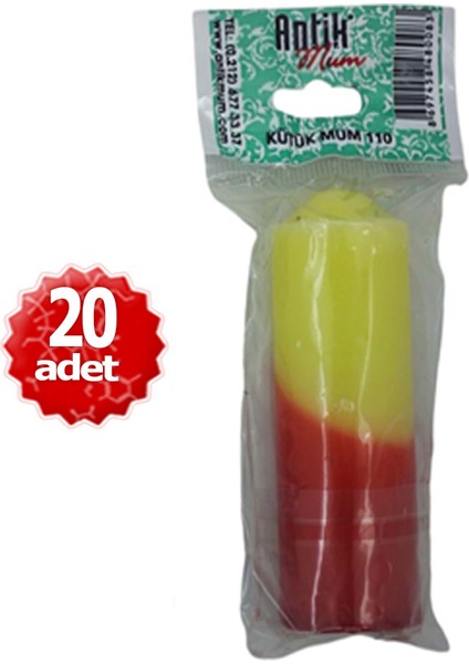 x 20 Adet Sarı - Kırmızı Kütük Mum
