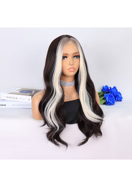 Koyu Kumral Perçemler Beyaz Platin Tül Peruk fiyatları