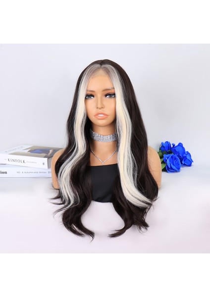 Koyu Kumral Perçemler Beyaz Platin Tül Peruk modelleri