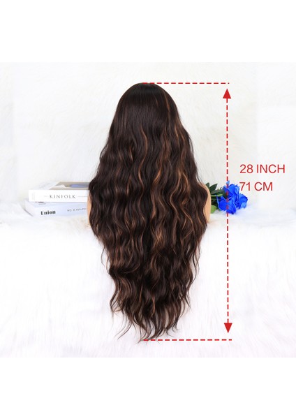 Kahverengi Karamel Işıltılı Su Dalgalı Fiber Sentetik Tül Peruk indirimleri