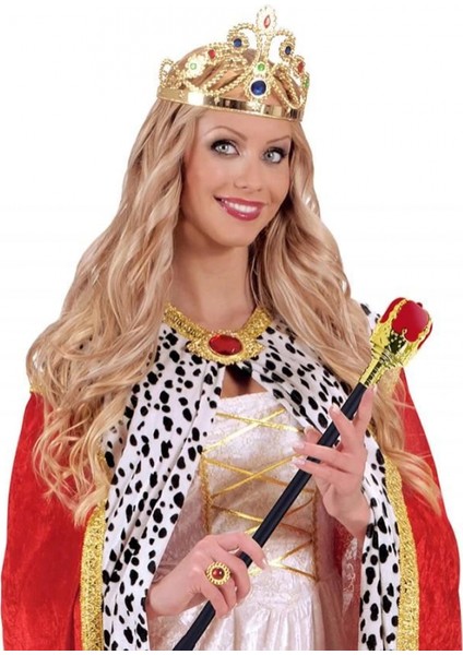 Taşlı Altın Renk Prenses Tacı ve Kırmızı Kraliyet Prenses Asası